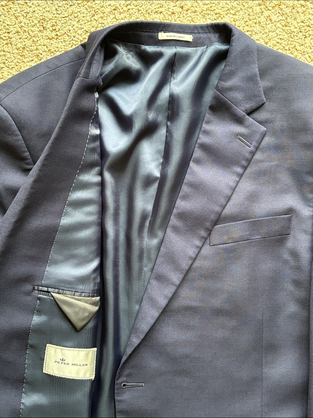 Peter Millar Classic Navy Blue Hopsack Wool 2 Btn Blazer Jacket Coat 48 L Tall